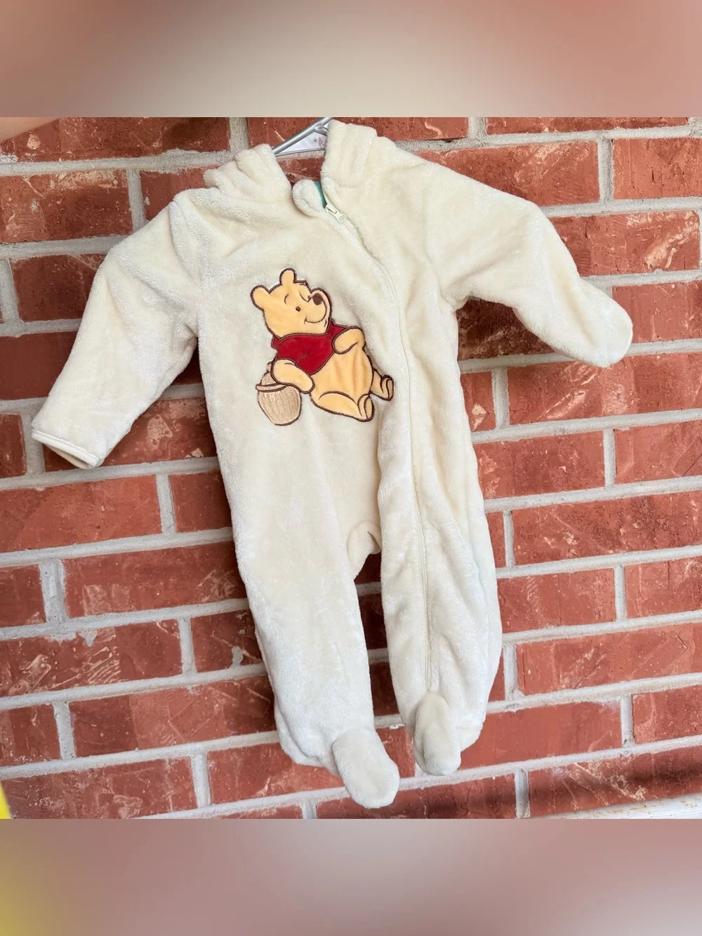 Disney Cream Winnie the Pooh Plush Footed One-Piece